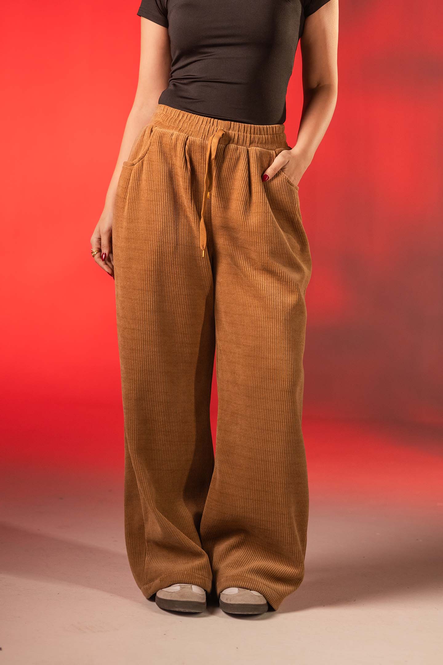 Camel Corduroy Wide-Leg Pants