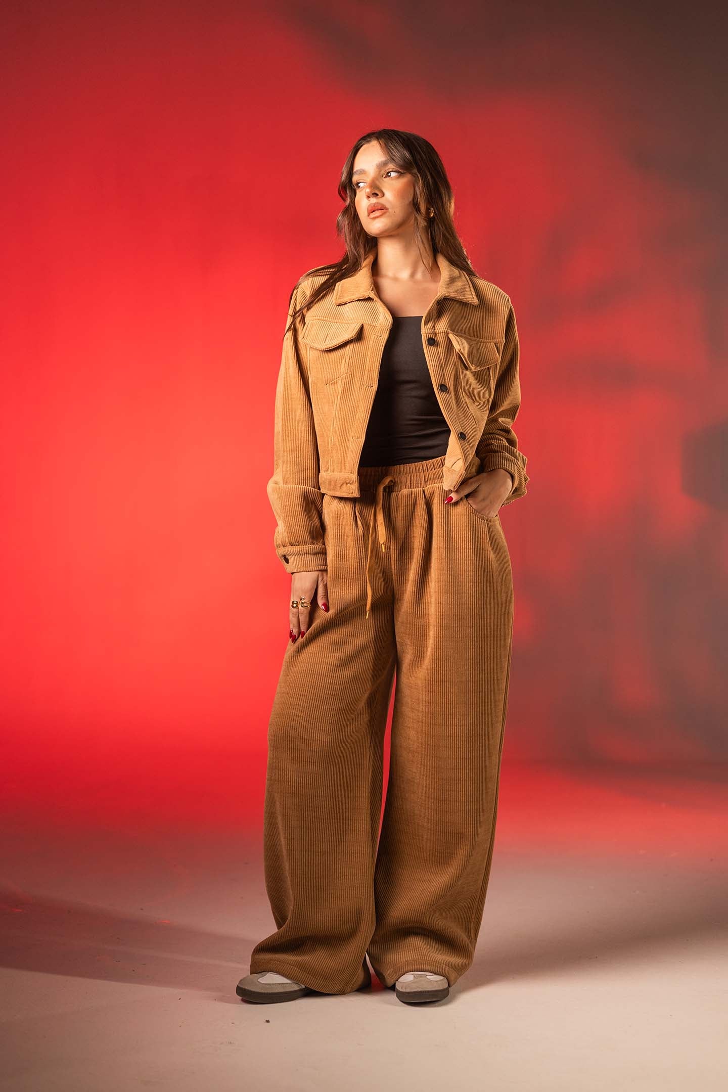 Camel Corduroy Wide-Leg Pants