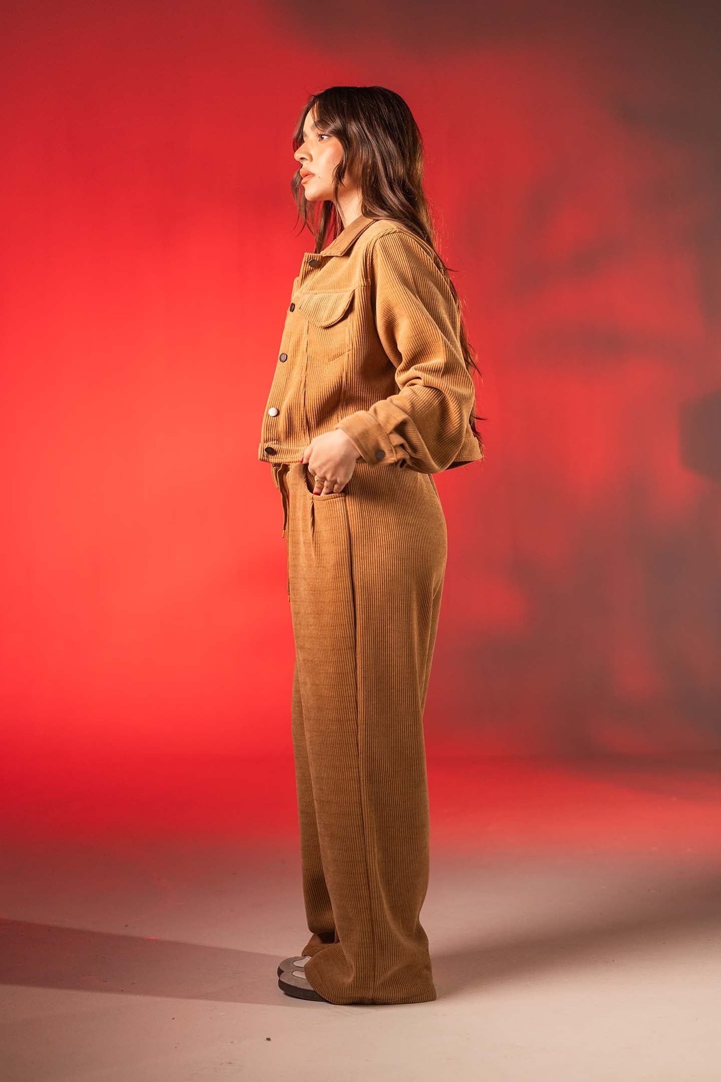 Camel Corduroy Wide-Leg Pants