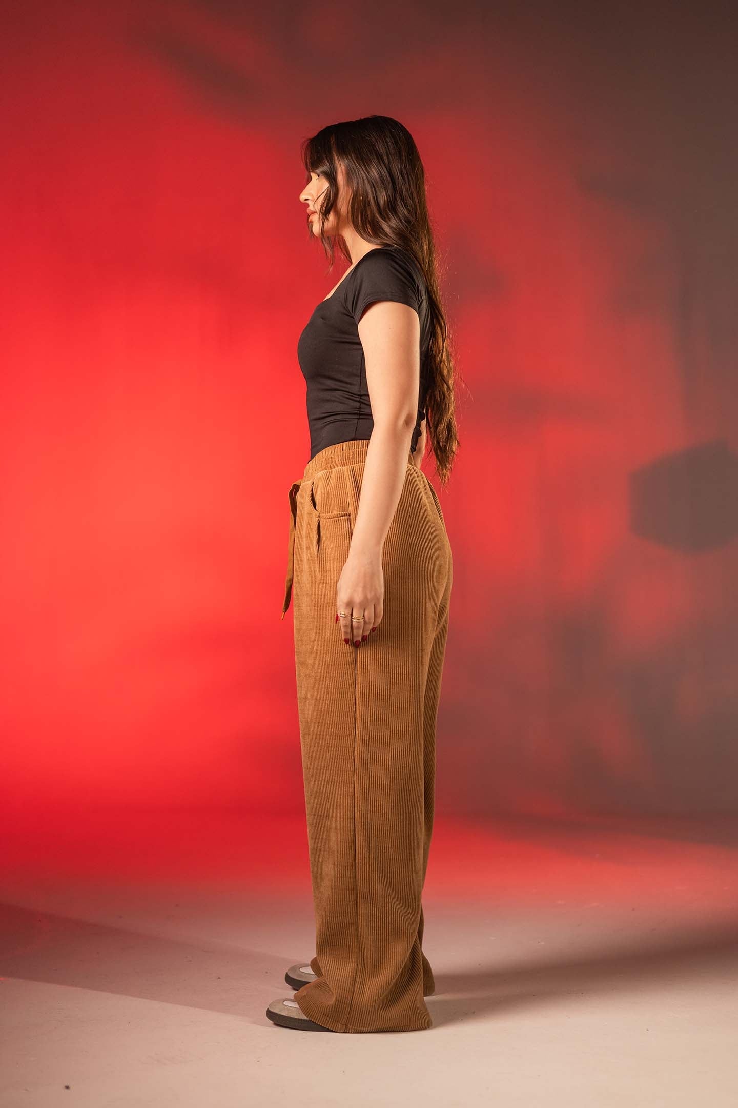 Camel Corduroy Wide-Leg Pants