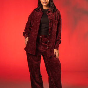 بنطال لاونج مخمل عنابي أوفر سايز