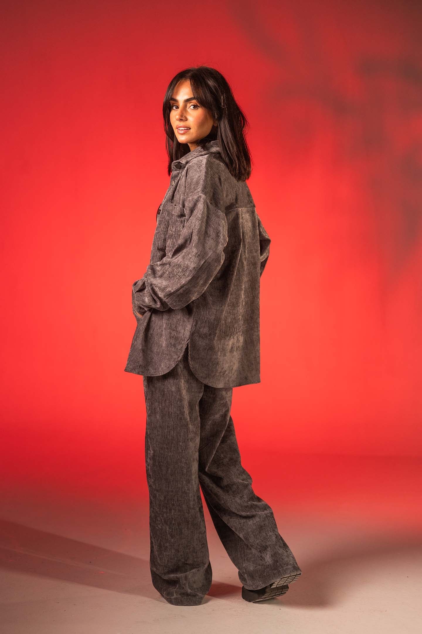 Grey Oversized Velvet Lounge Shirt