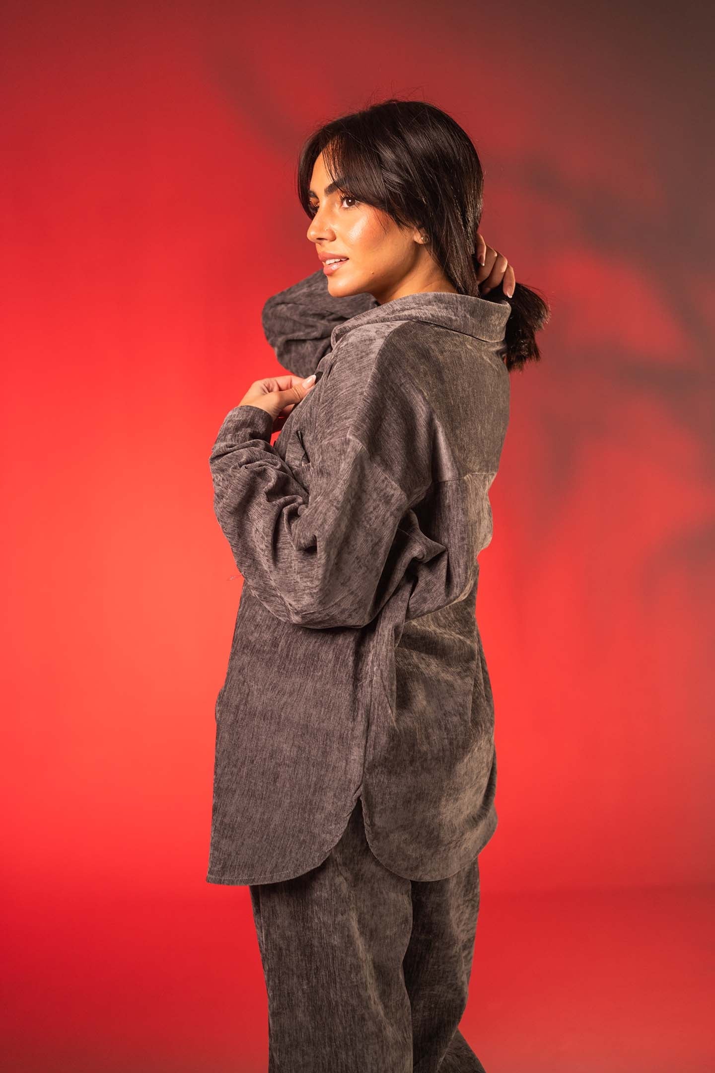 Grey Oversized Velvet Lounge Shirt