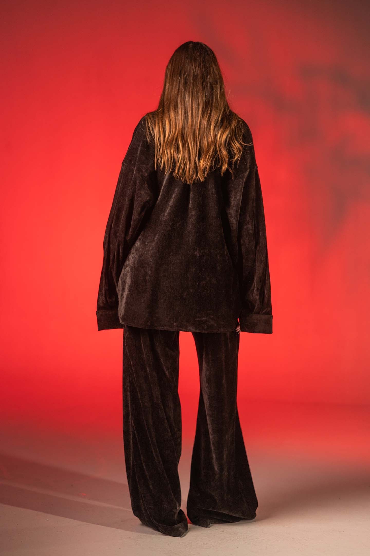 بنطال لاونج مخمل أسود أوفر سايز