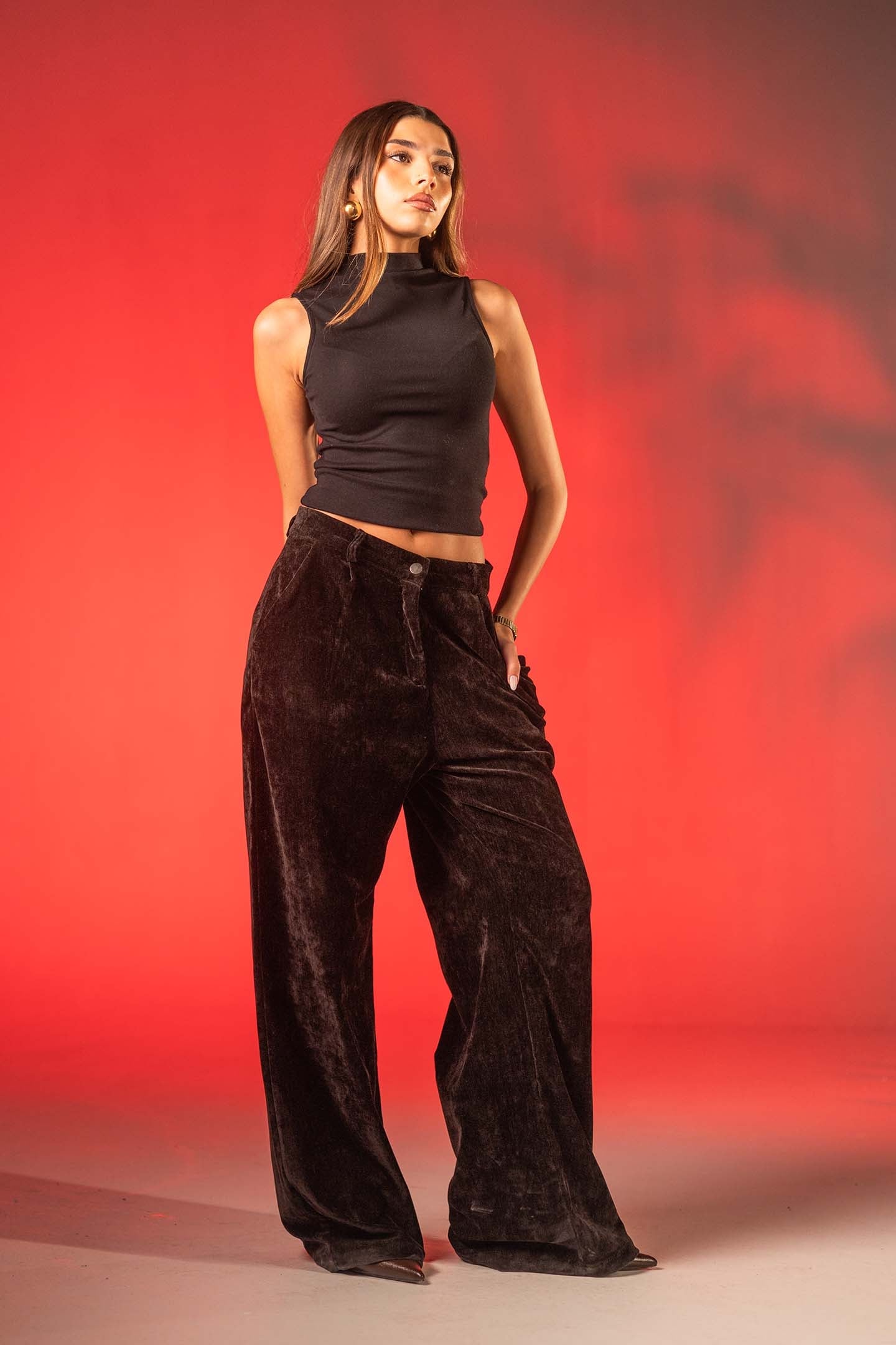 بنطال لاونج مخمل أسود أوفر سايز