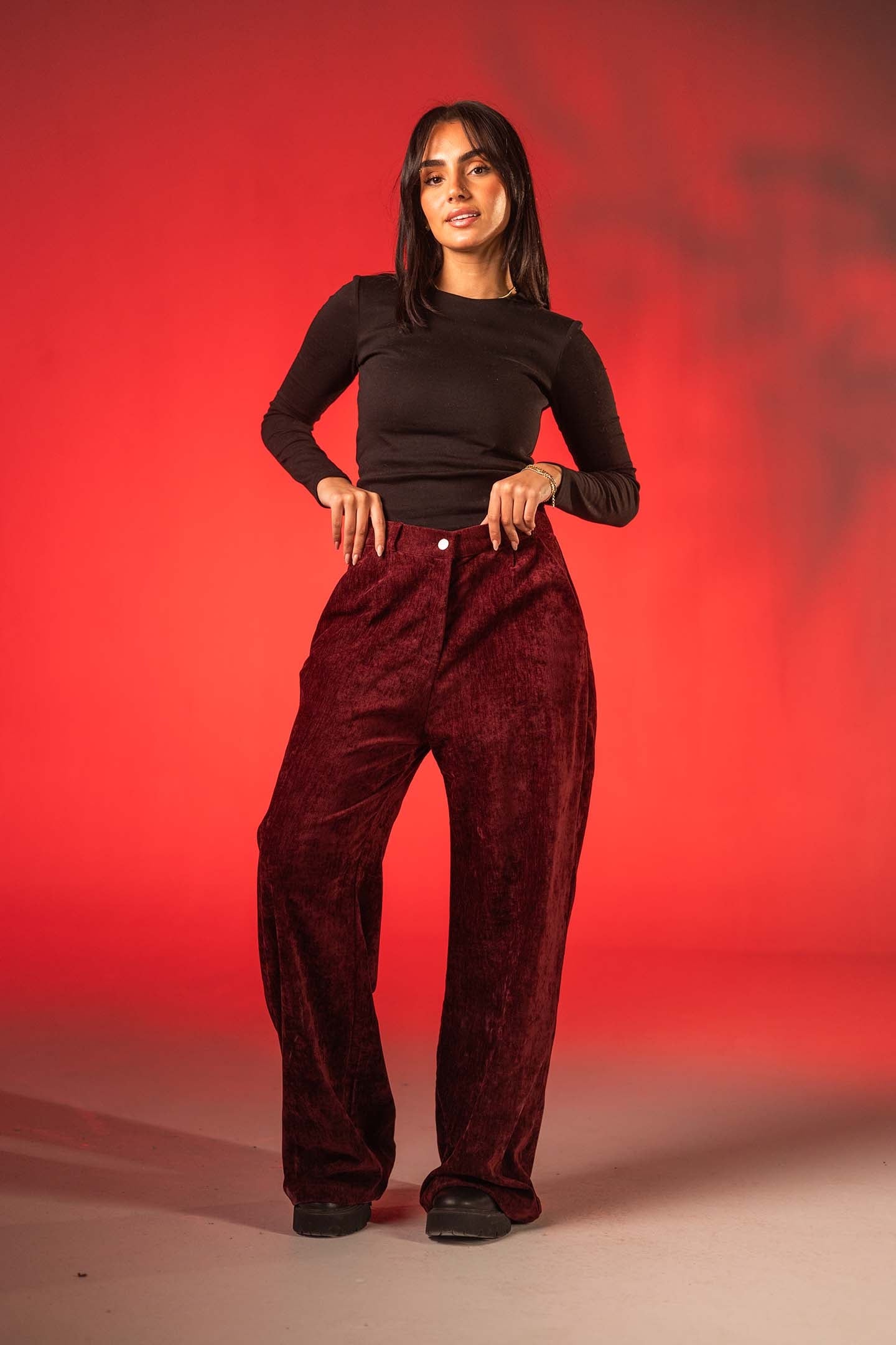 Burgundy Oversized Velvet Lounge Pants