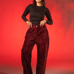 Burgundy Oversized Velvet Lounge Pants