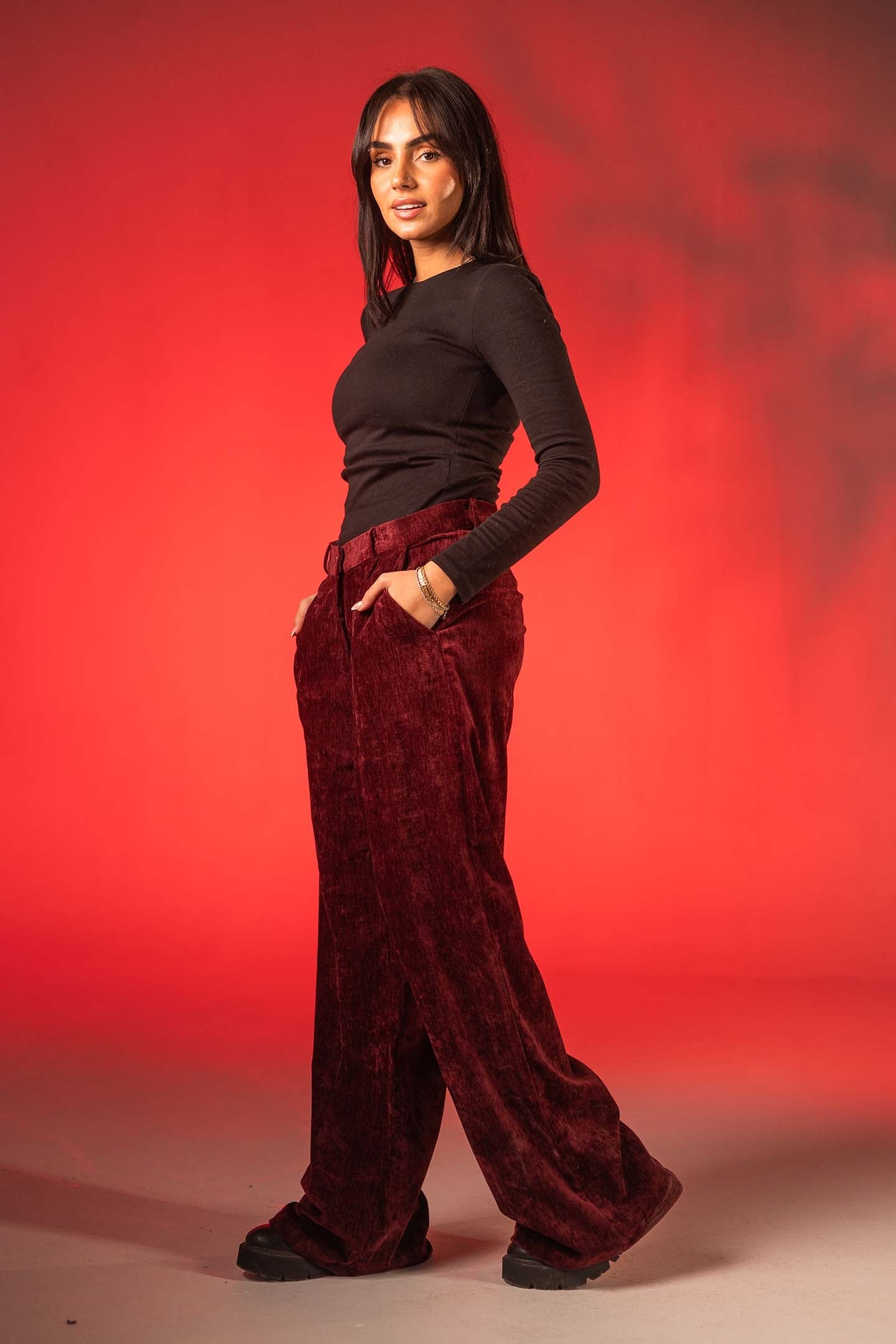 Burgundy Oversized Velvet Lounge Pants