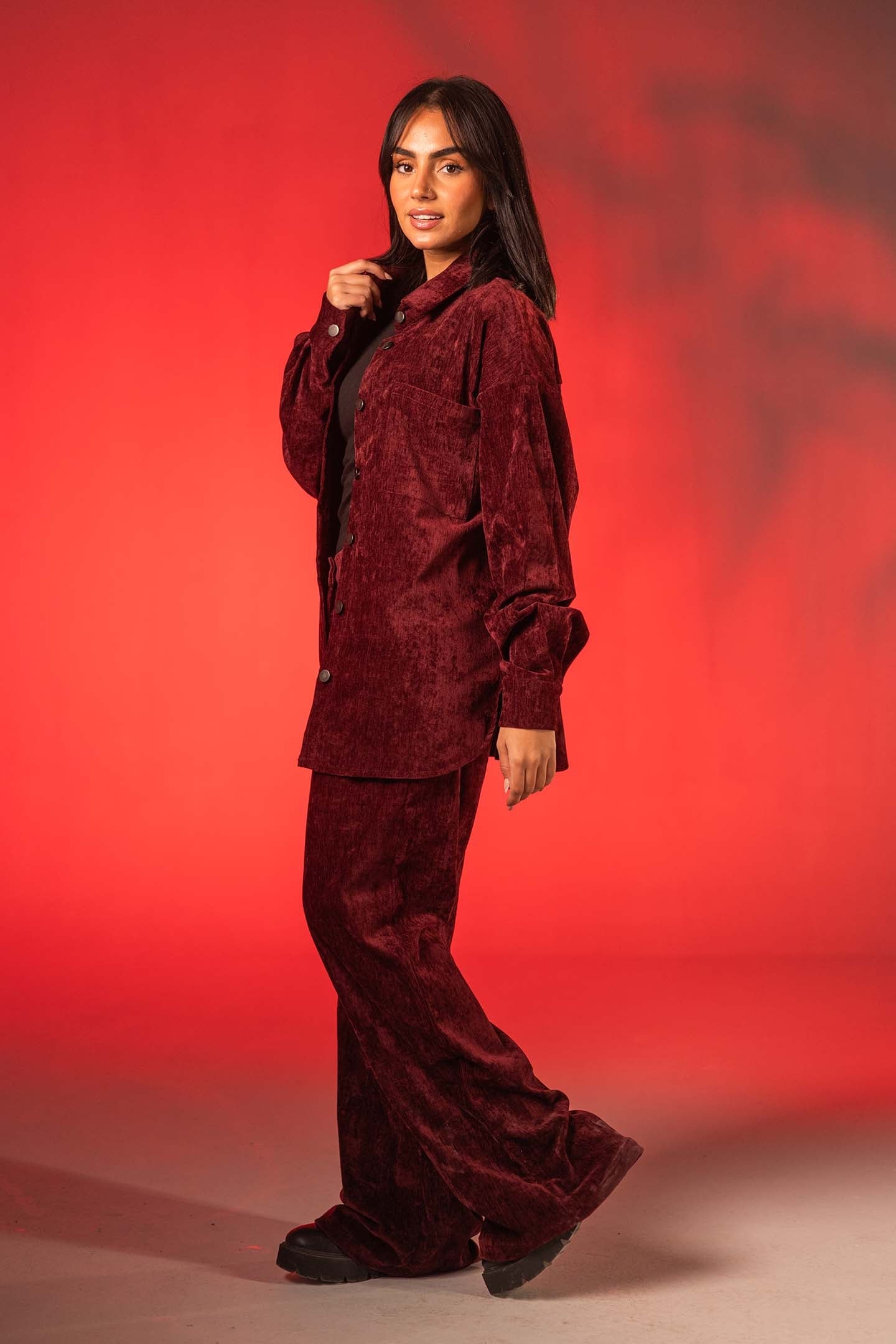 Burgundy Oversized Velvet Lounge Pants