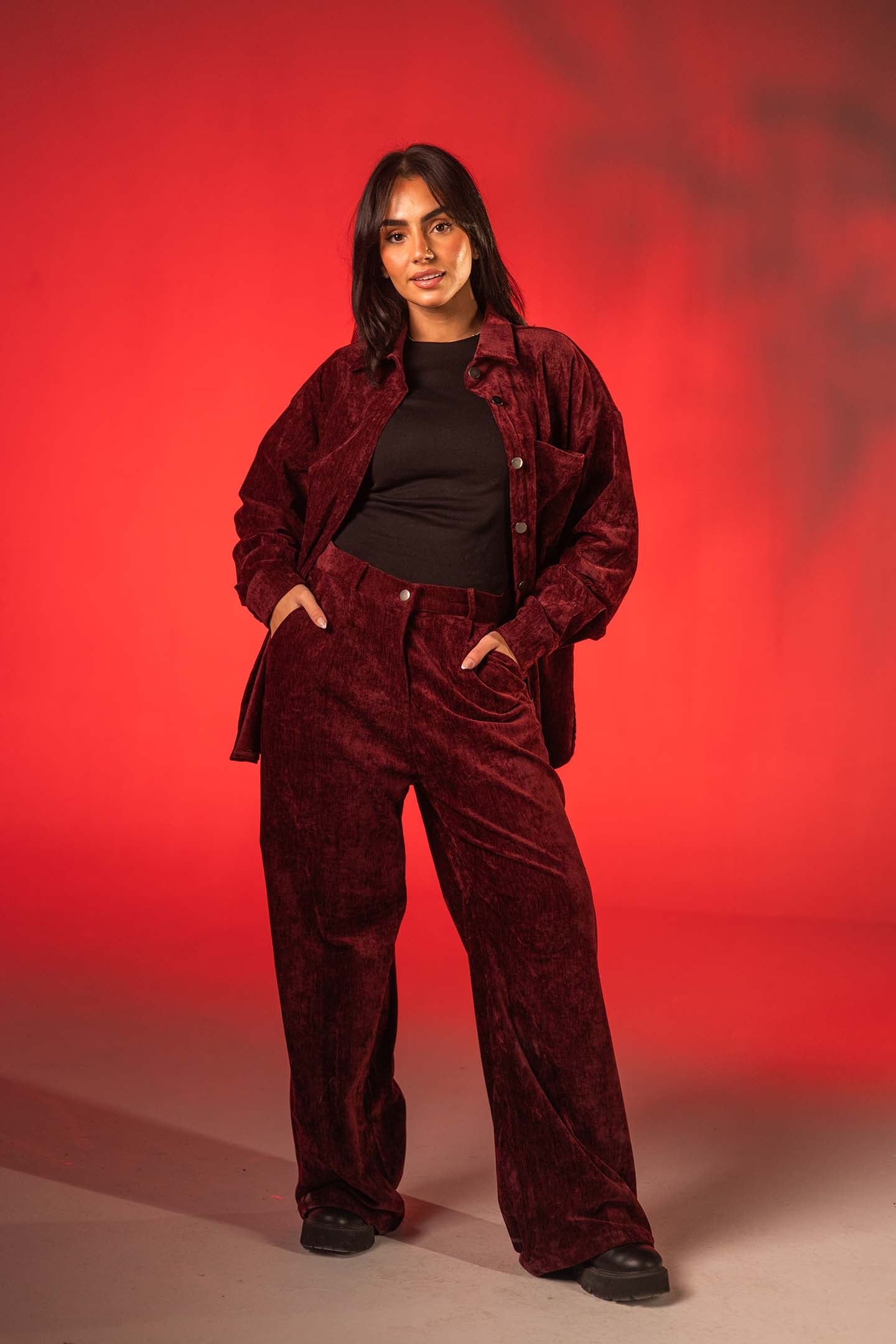Burgundy Oversized Velvet Lounge Pants