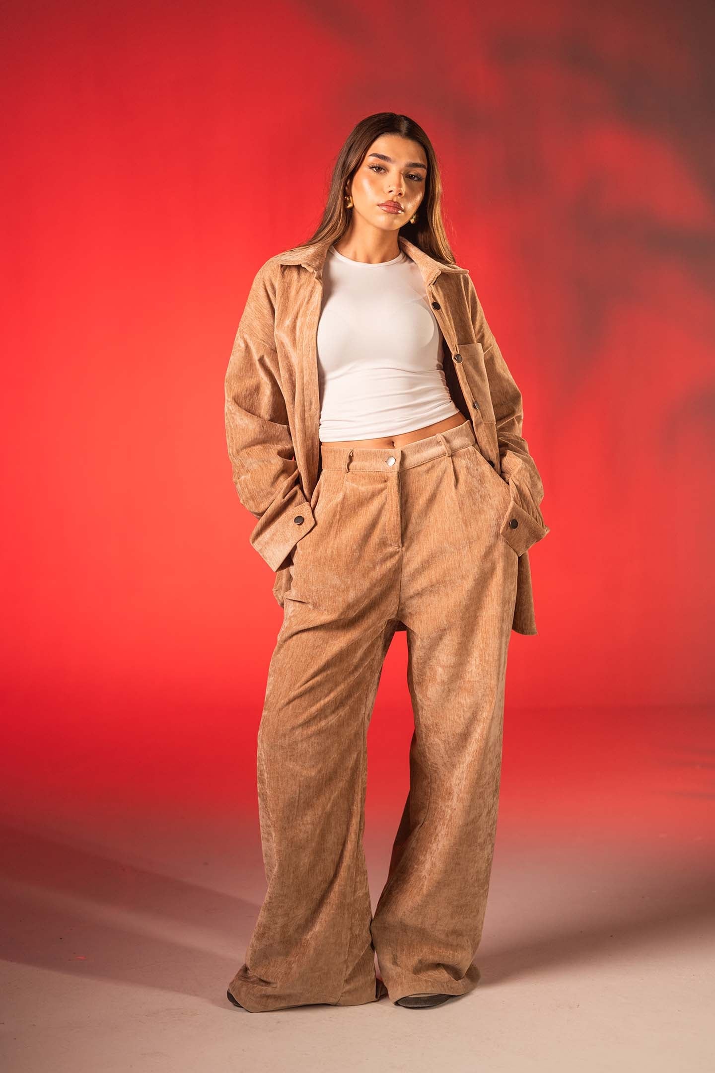 Camel Oversized Velvet Lounge Pants
