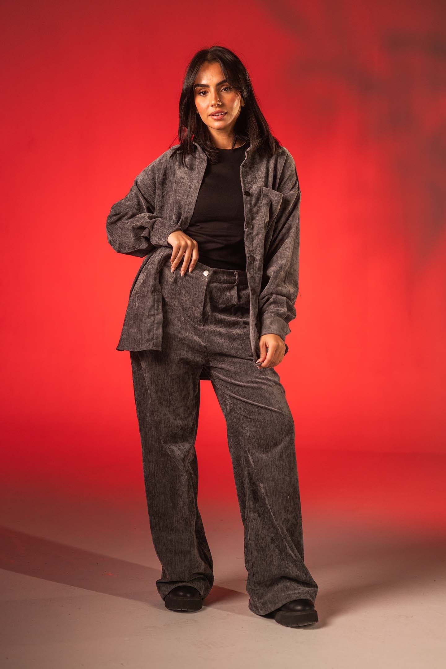 Grey Oversized Velvet Lounge Pants