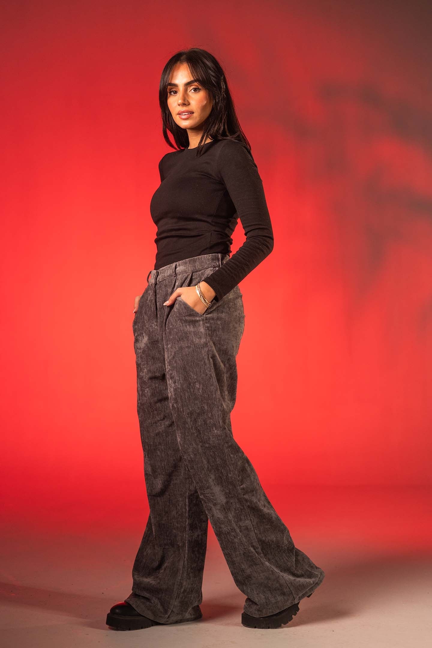 Grey Oversized Velvet Lounge Pants