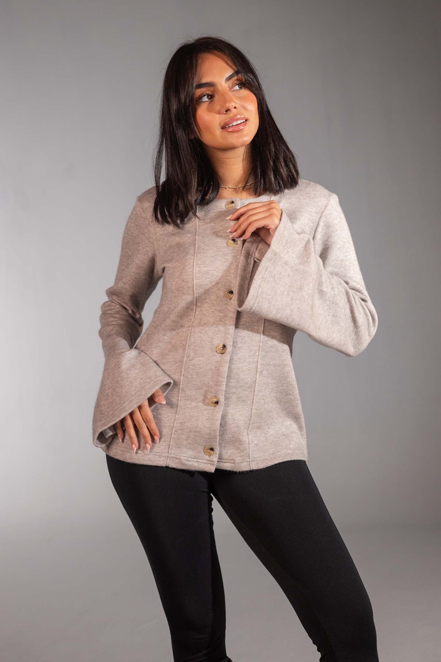 معطف ترنش قصير بيج مزدوج الأزرار