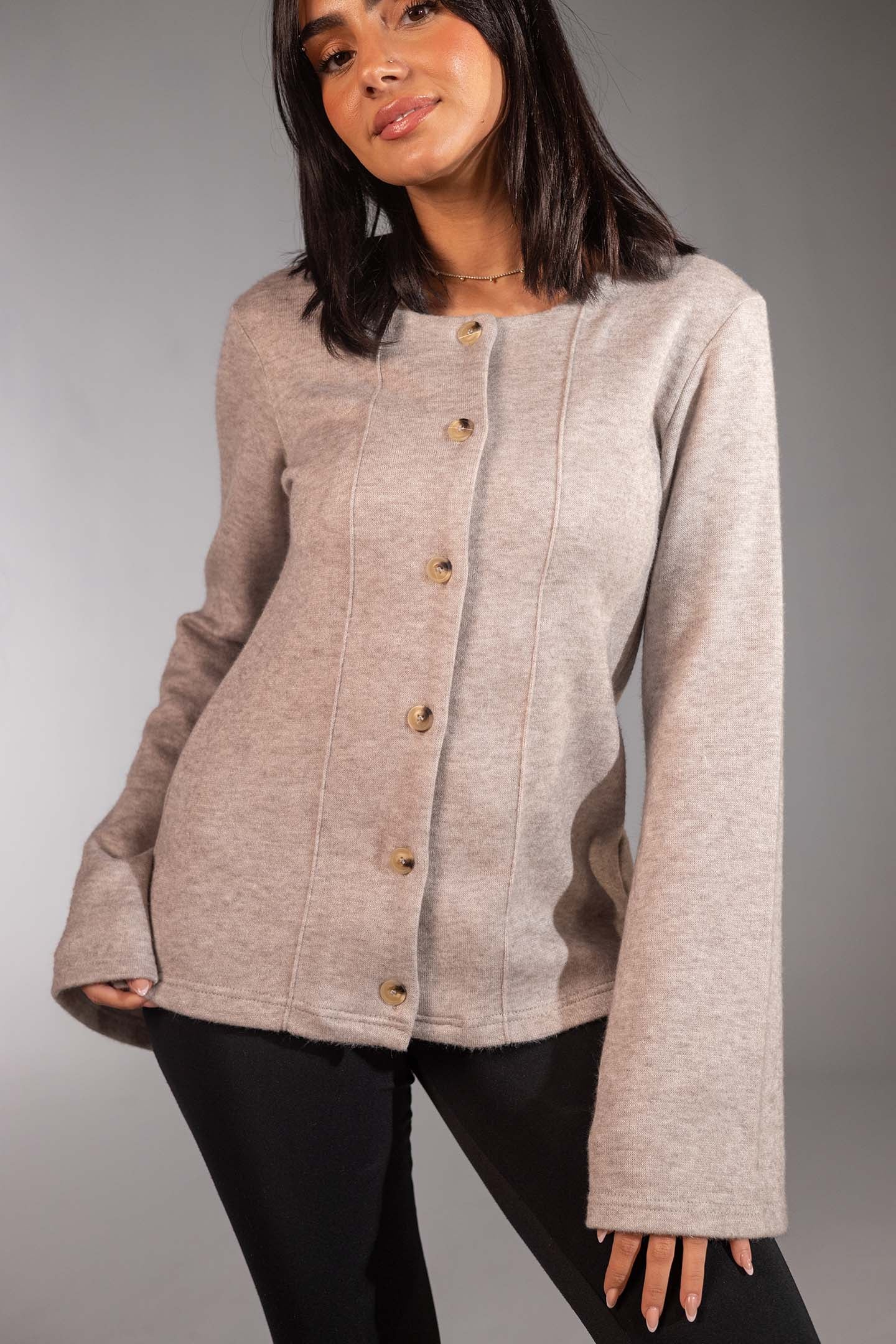 معطف ترنش قصير بيج مزدوج الأزرار