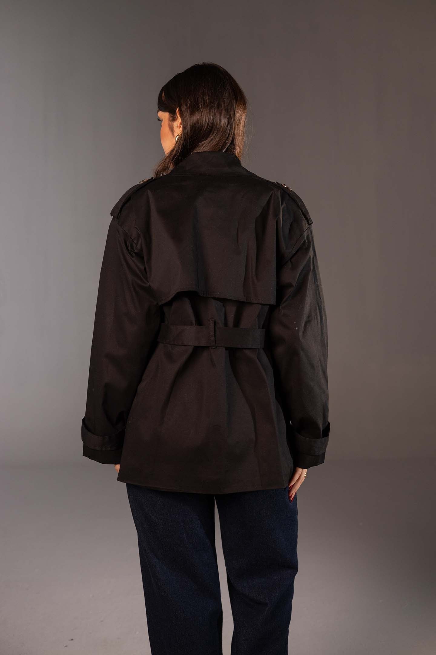 Black Short Double-Breasted Trench Coat