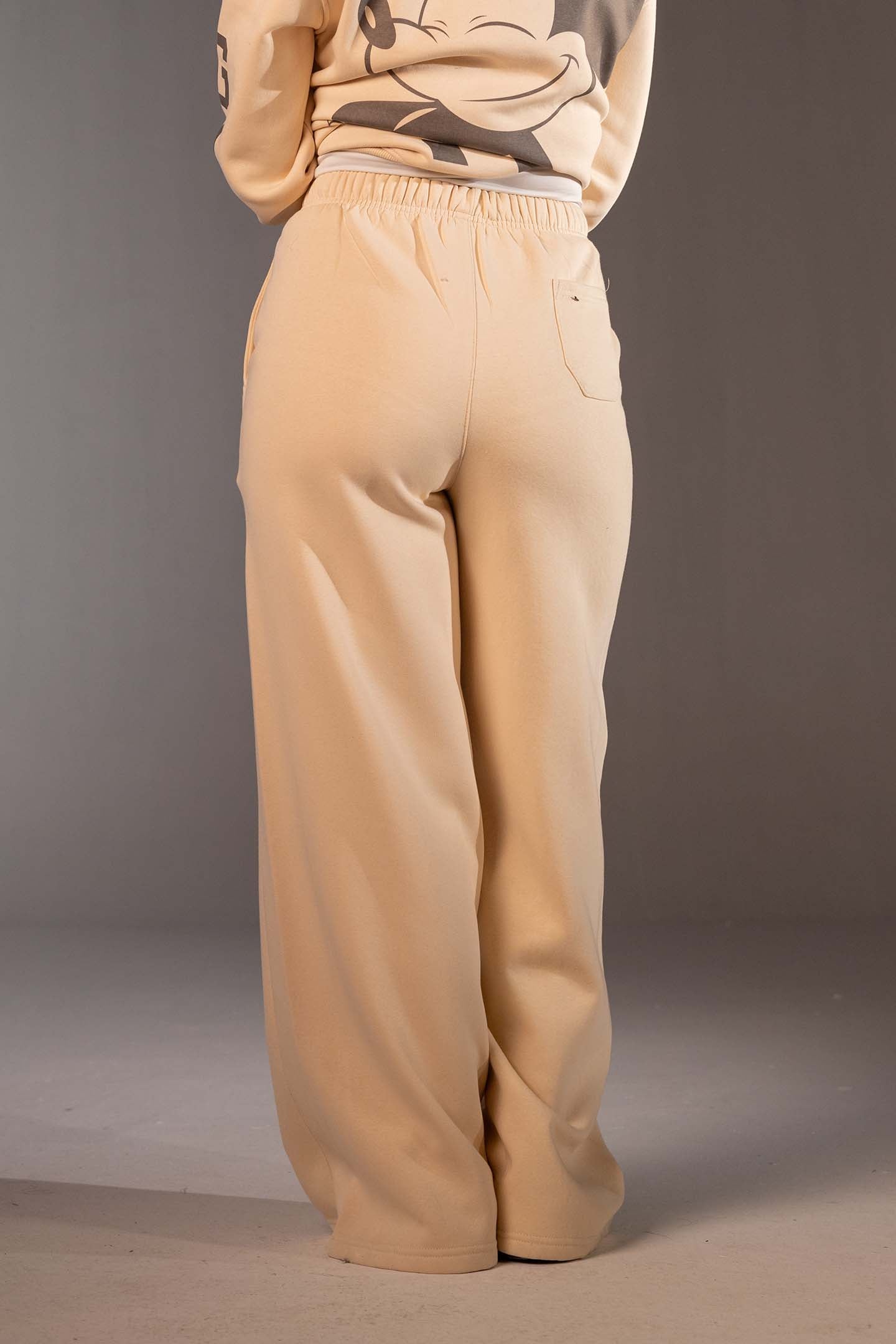 Beige High-Waist Wide Leg Jogger Pants