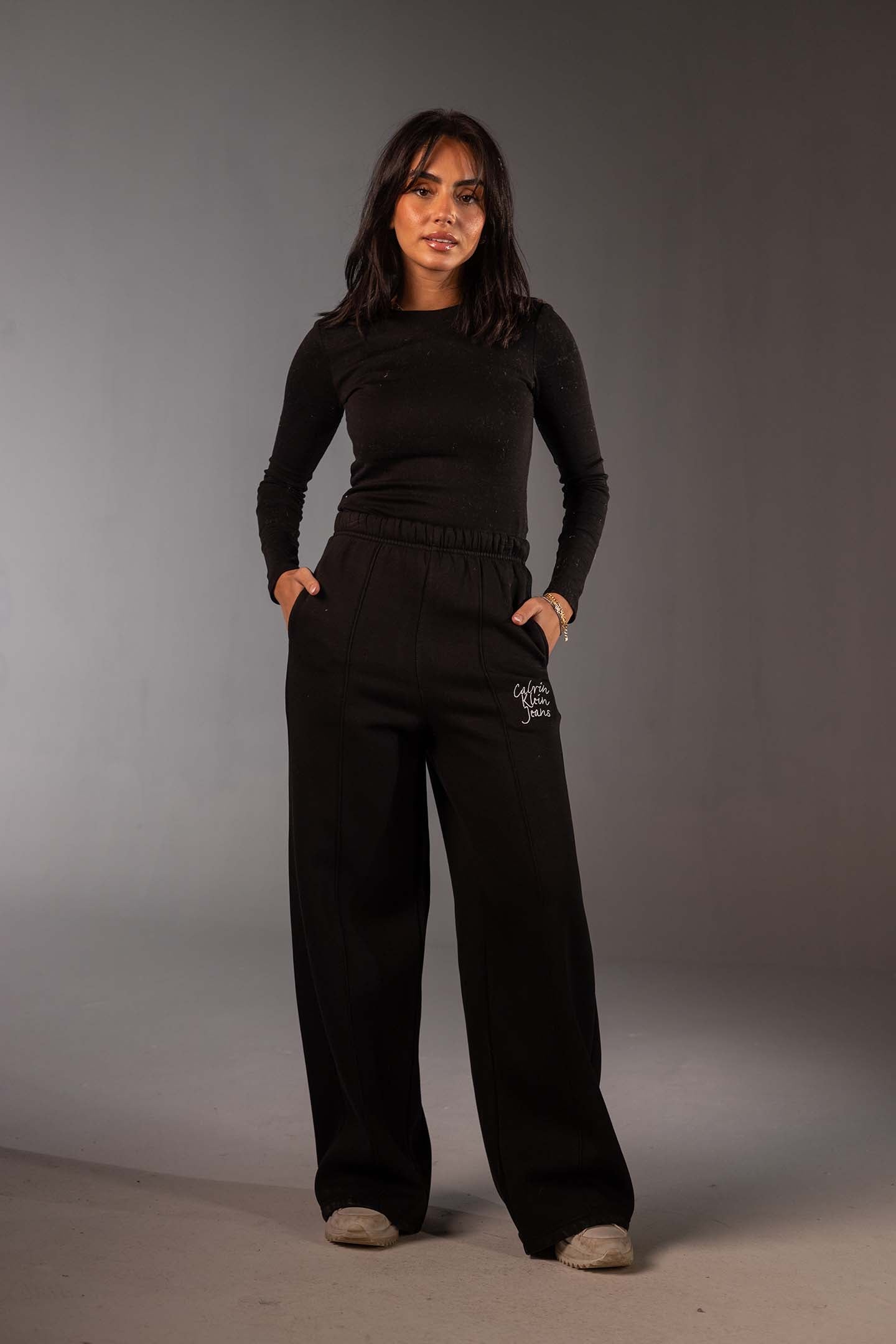 Black High-Waist Wide Leg Jogger Pants
