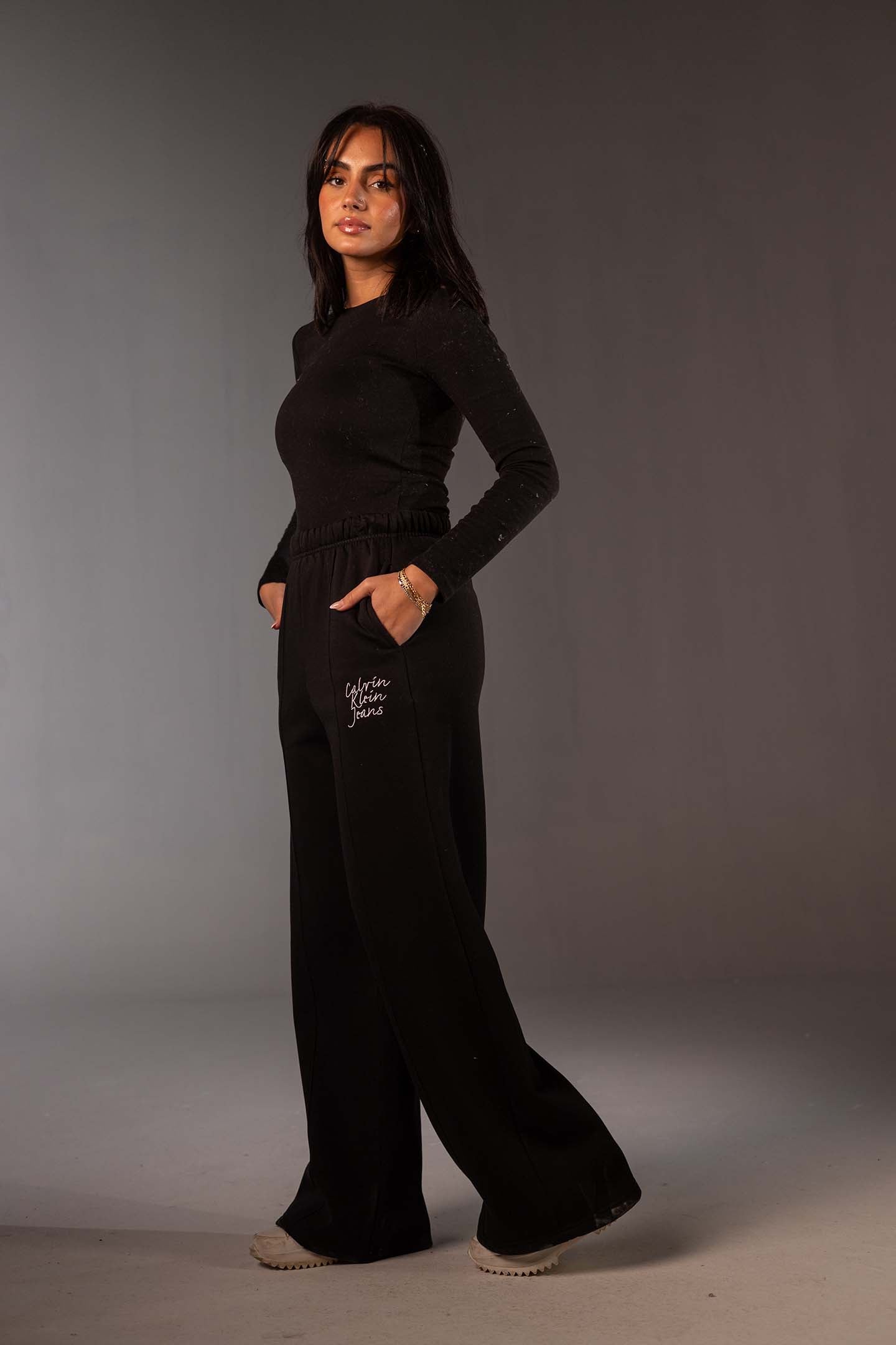 Black High-Waist Wide Leg Jogger Pants