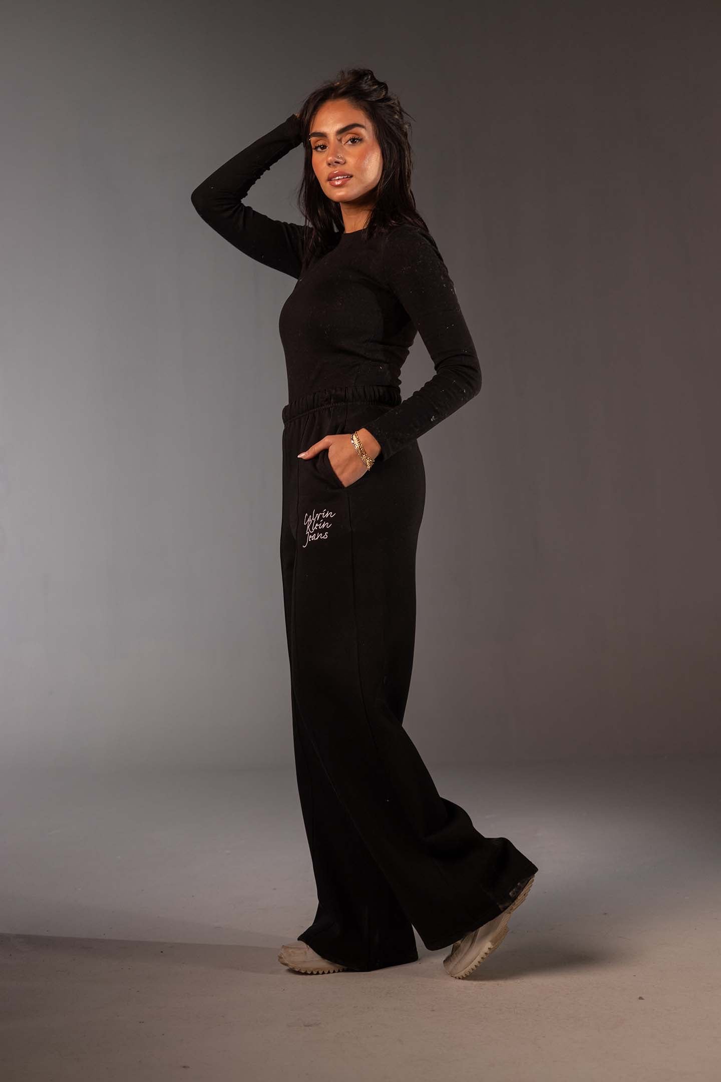 Black High-Waist Wide Leg Jogger Pants