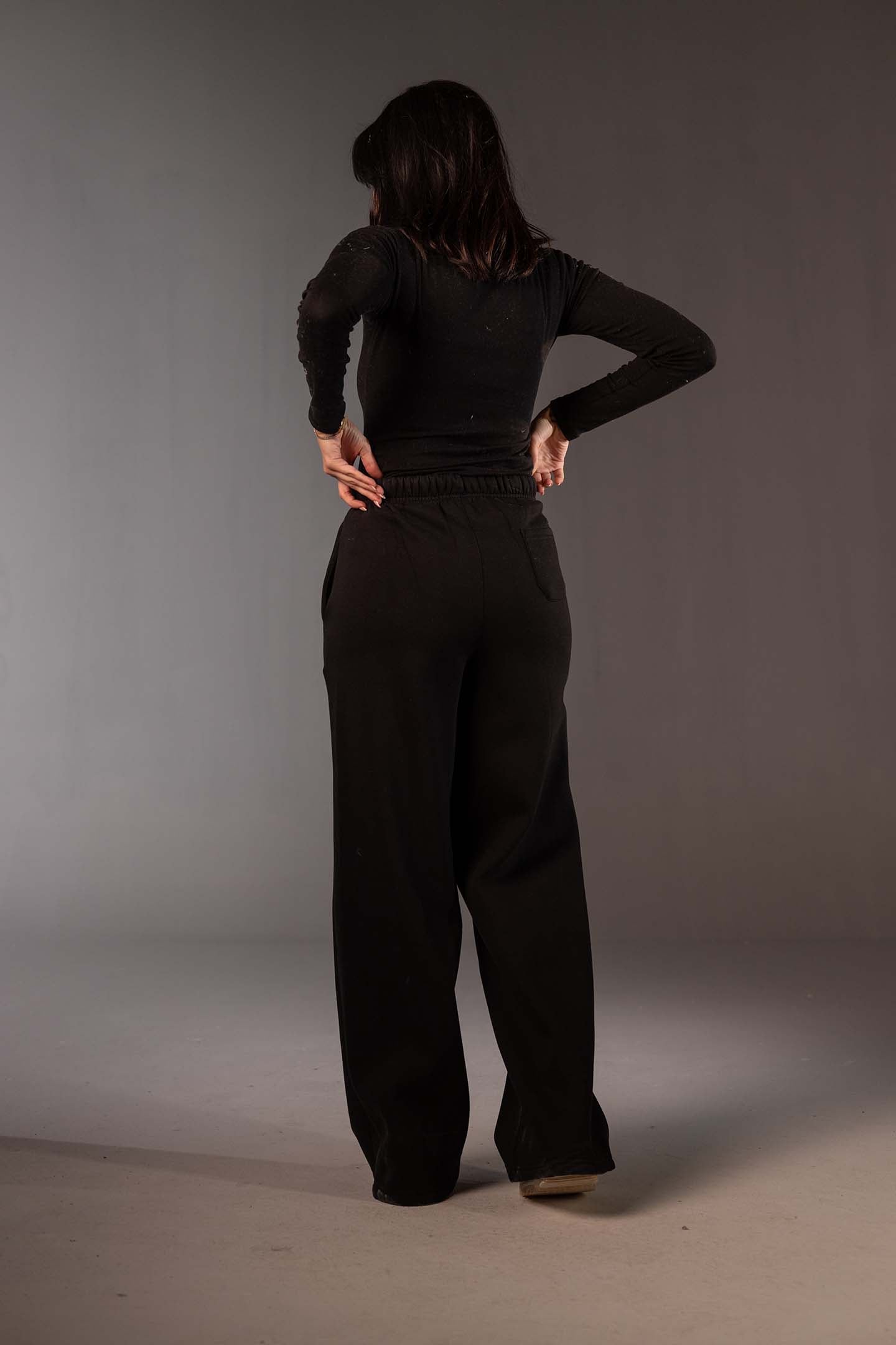 Black High-Waist Wide Leg Jogger Pants