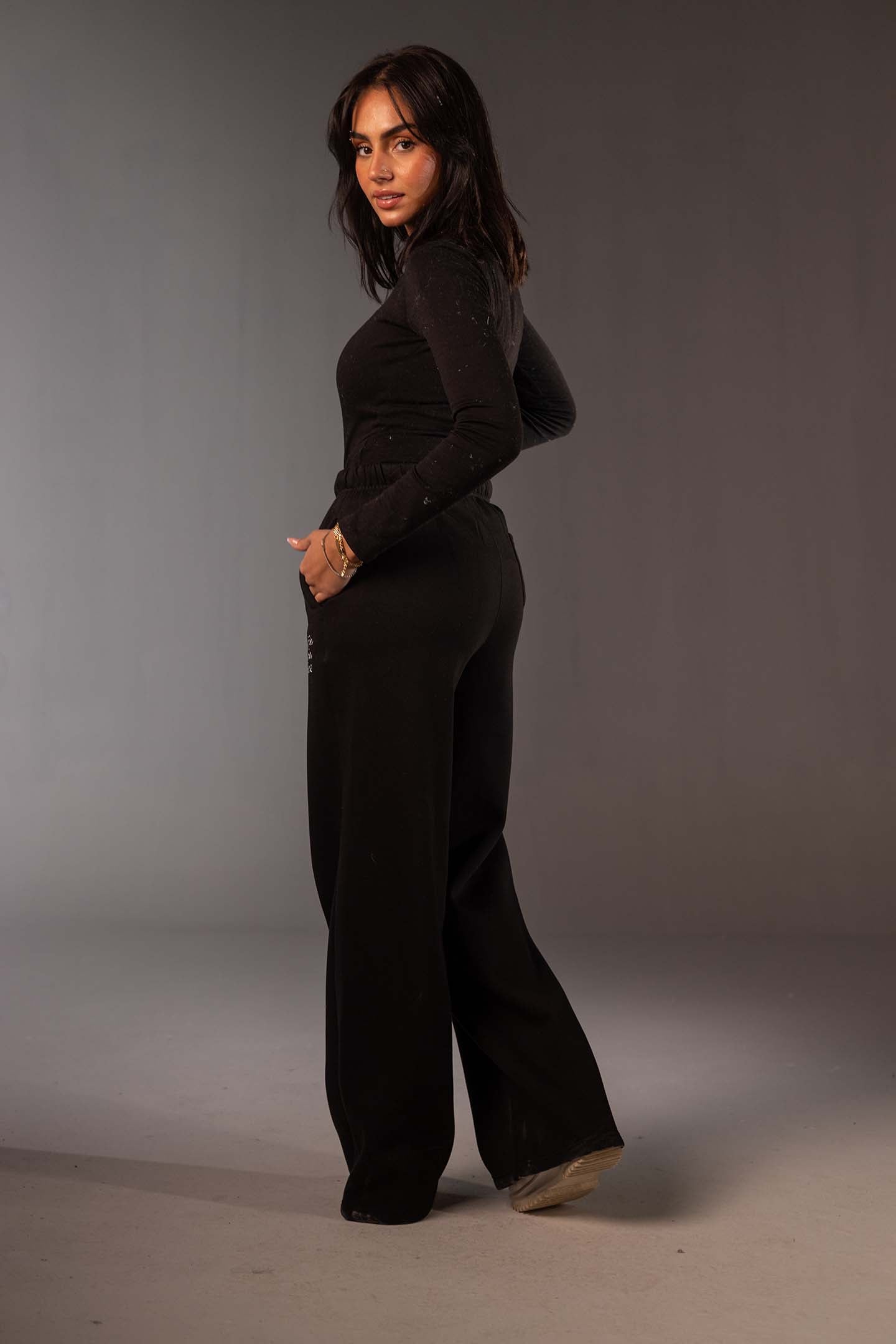 Black High-Waist Wide Leg Jogger Pants