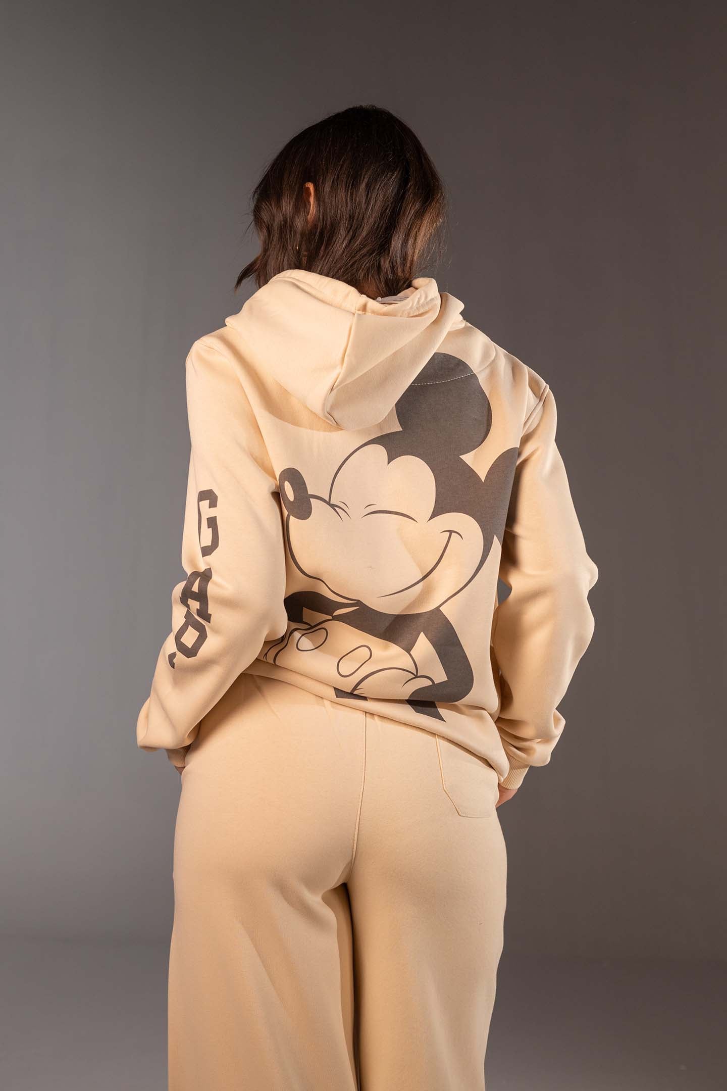 Beige Graphic Oversized Hoodie