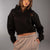 Black Cropped Half-Zip Black Hoodie