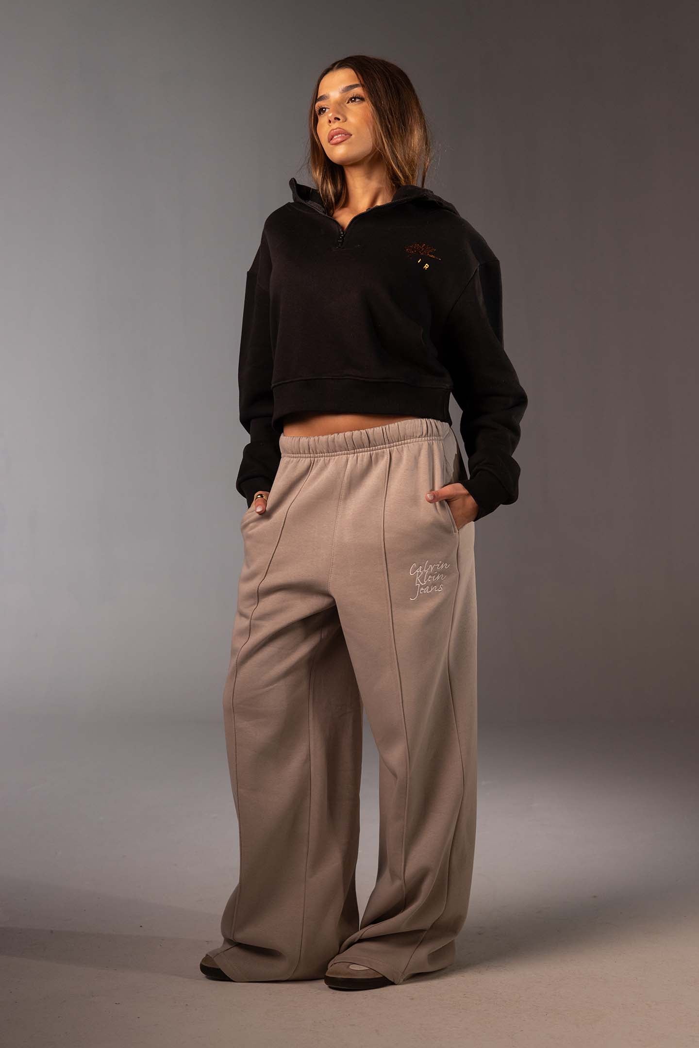 Black Cropped Half-Zip Black Hoodie