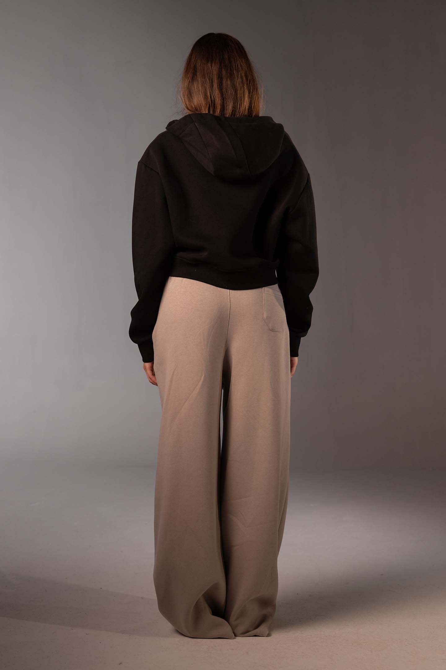 Black Cropped Half-Zip Black Hoodie