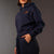 Navy Cropped Half-Zip Black Hoodie