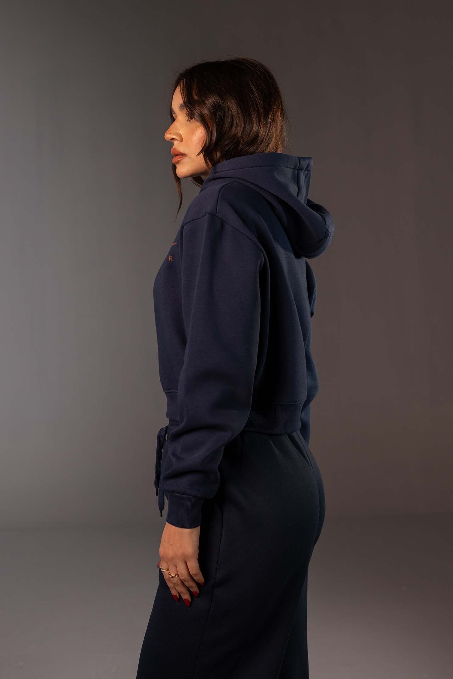 Navy Cropped Half-Zip Black Hoodie