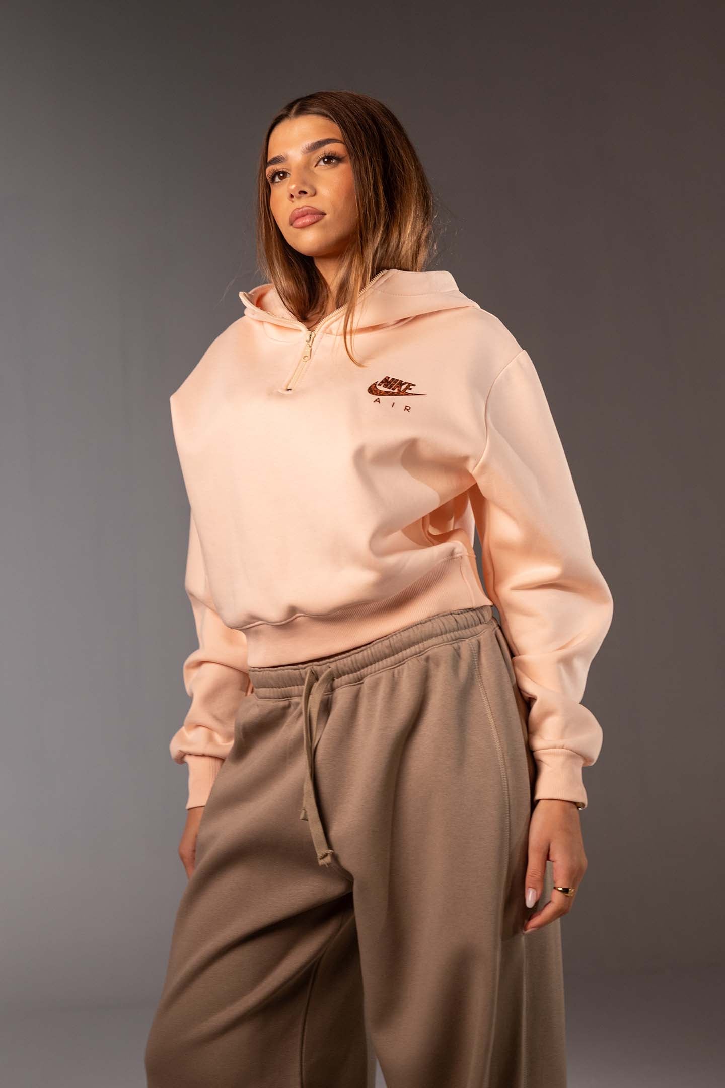 Rose Cropped Half-Zip Black Hoodie