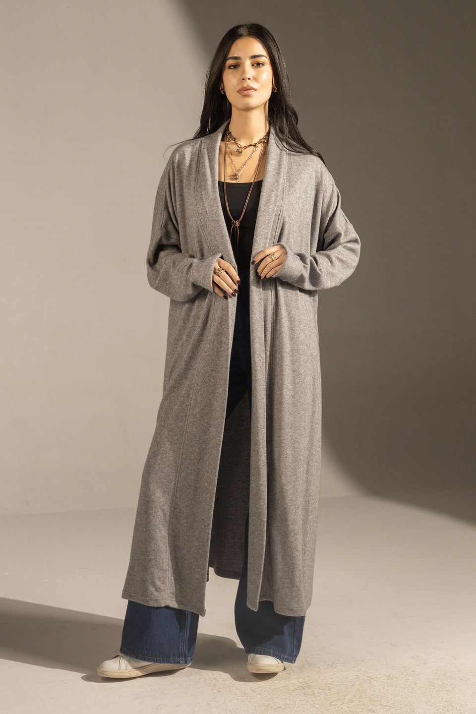 Grey Soft Knit Long Cardigan