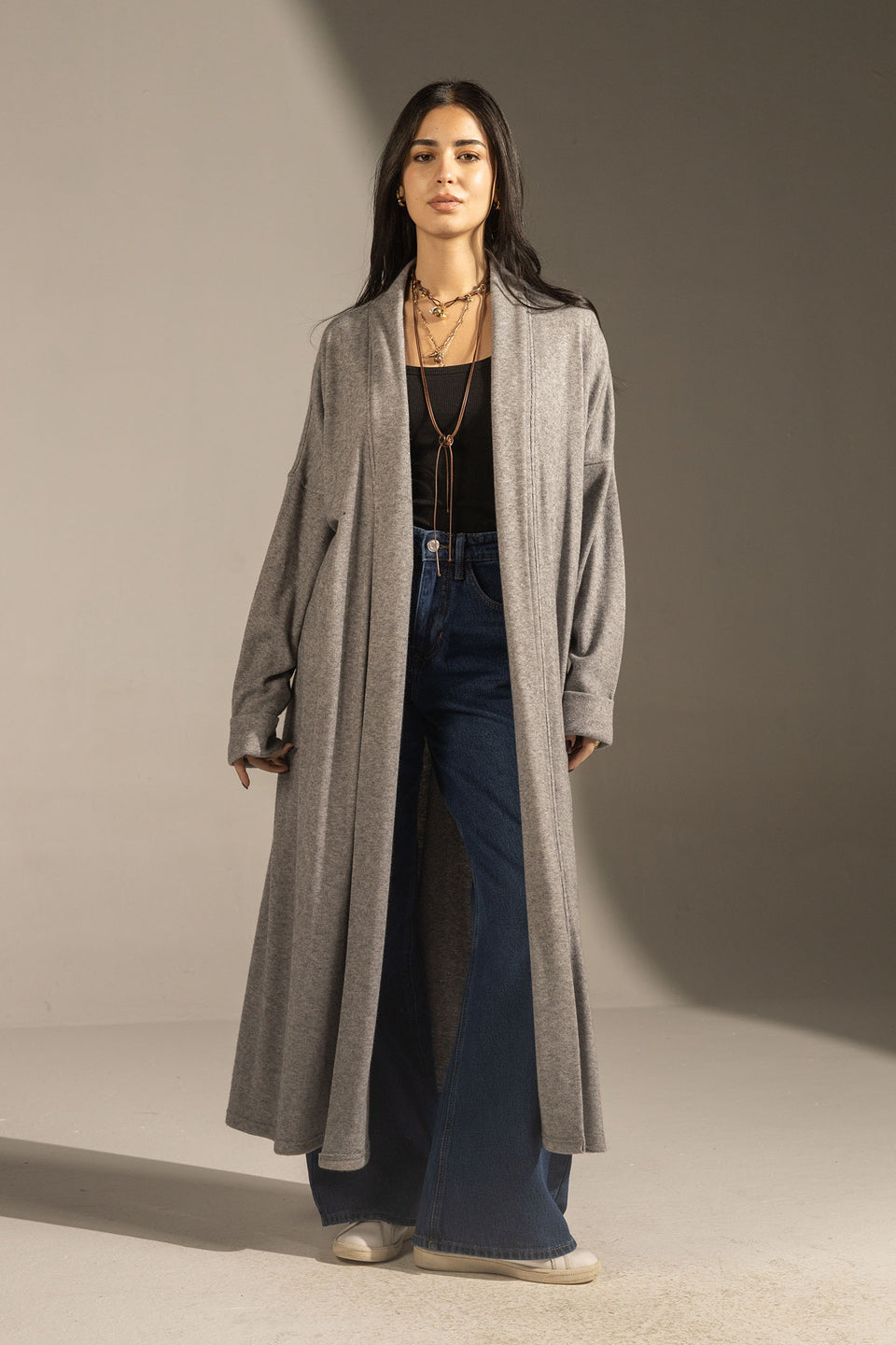 Grey Soft Knit Long Cardigan