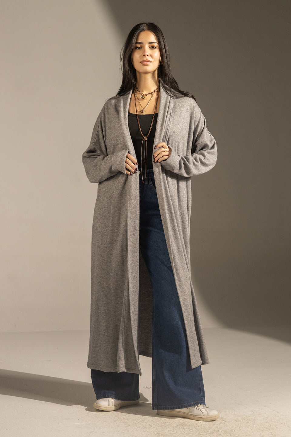 Grey Soft Knit Long Cardigan