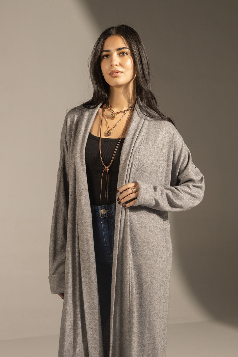 Grey Soft Knit Long Cardigan