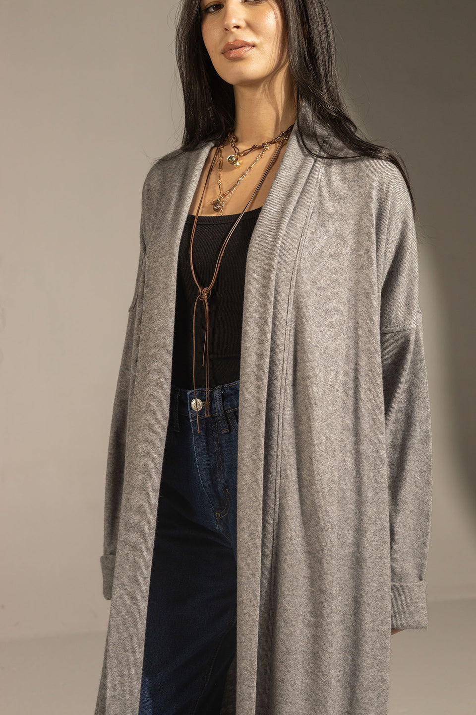 Grey Soft Knit Long Cardigan