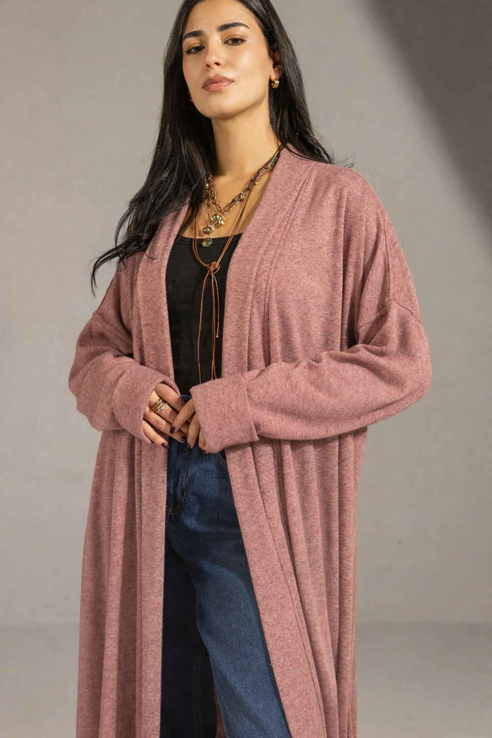 Purple Soft Knit Long Cardigan