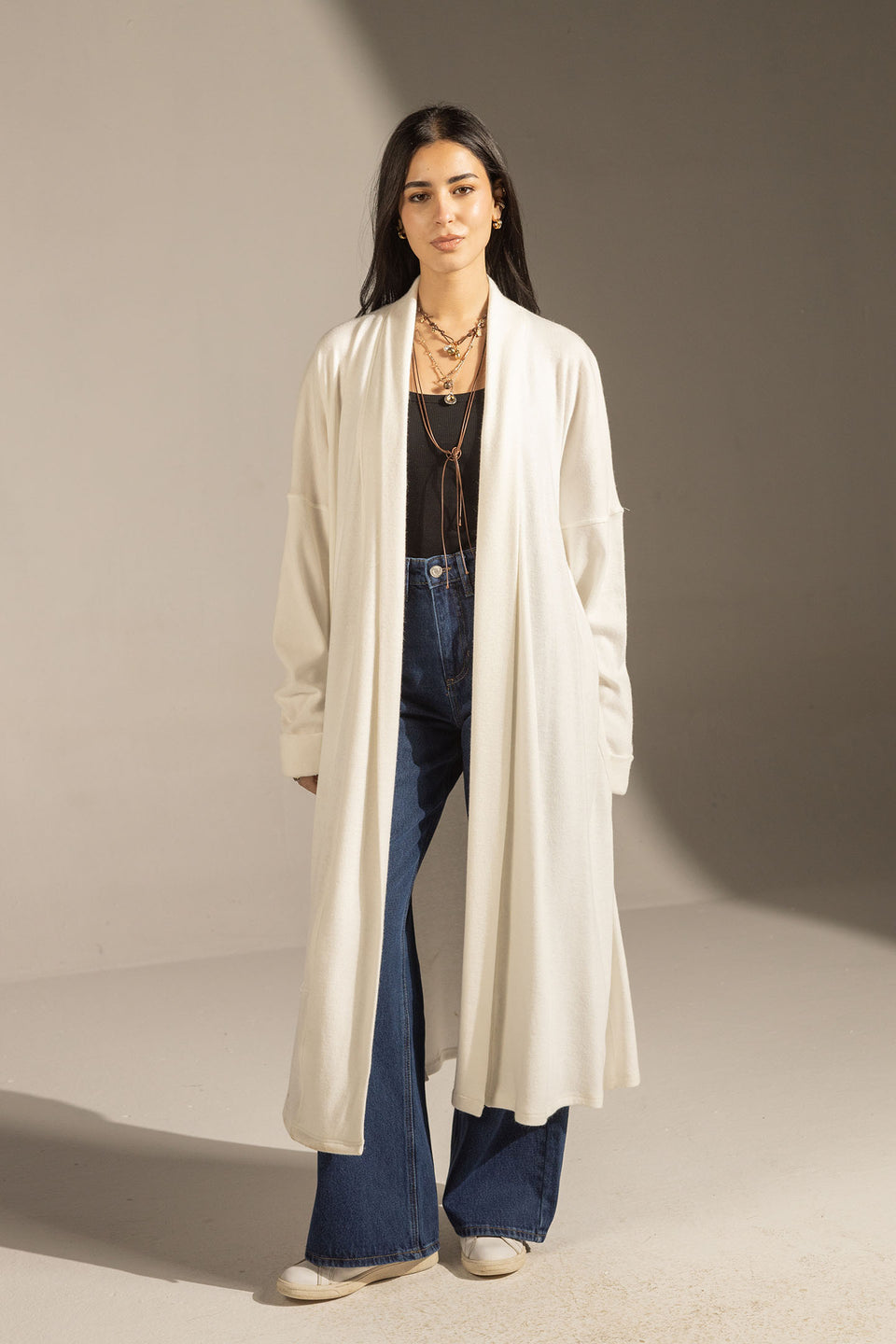 White Soft Knit Long Cardigan