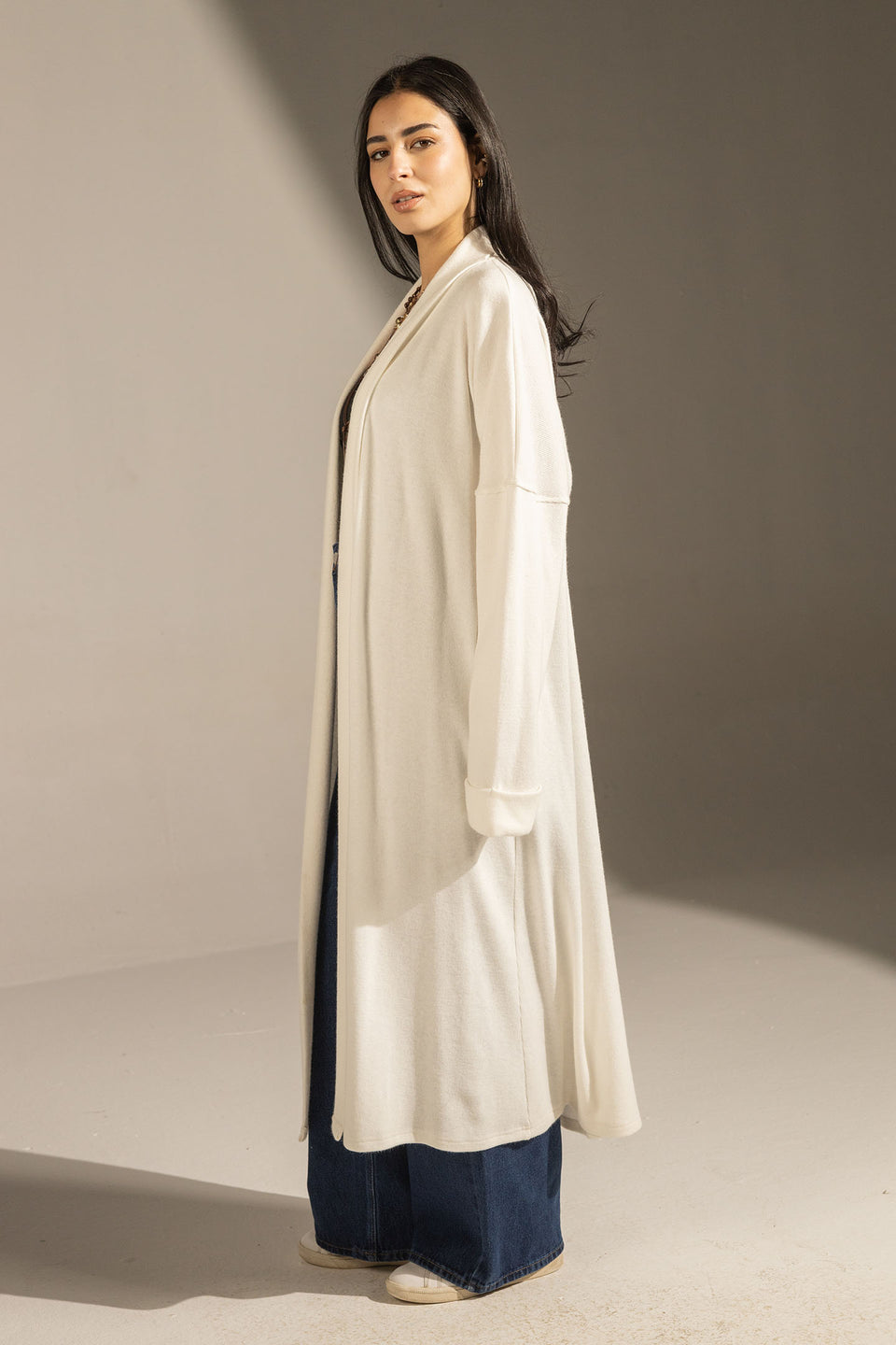 White Soft Knit Long Cardigan