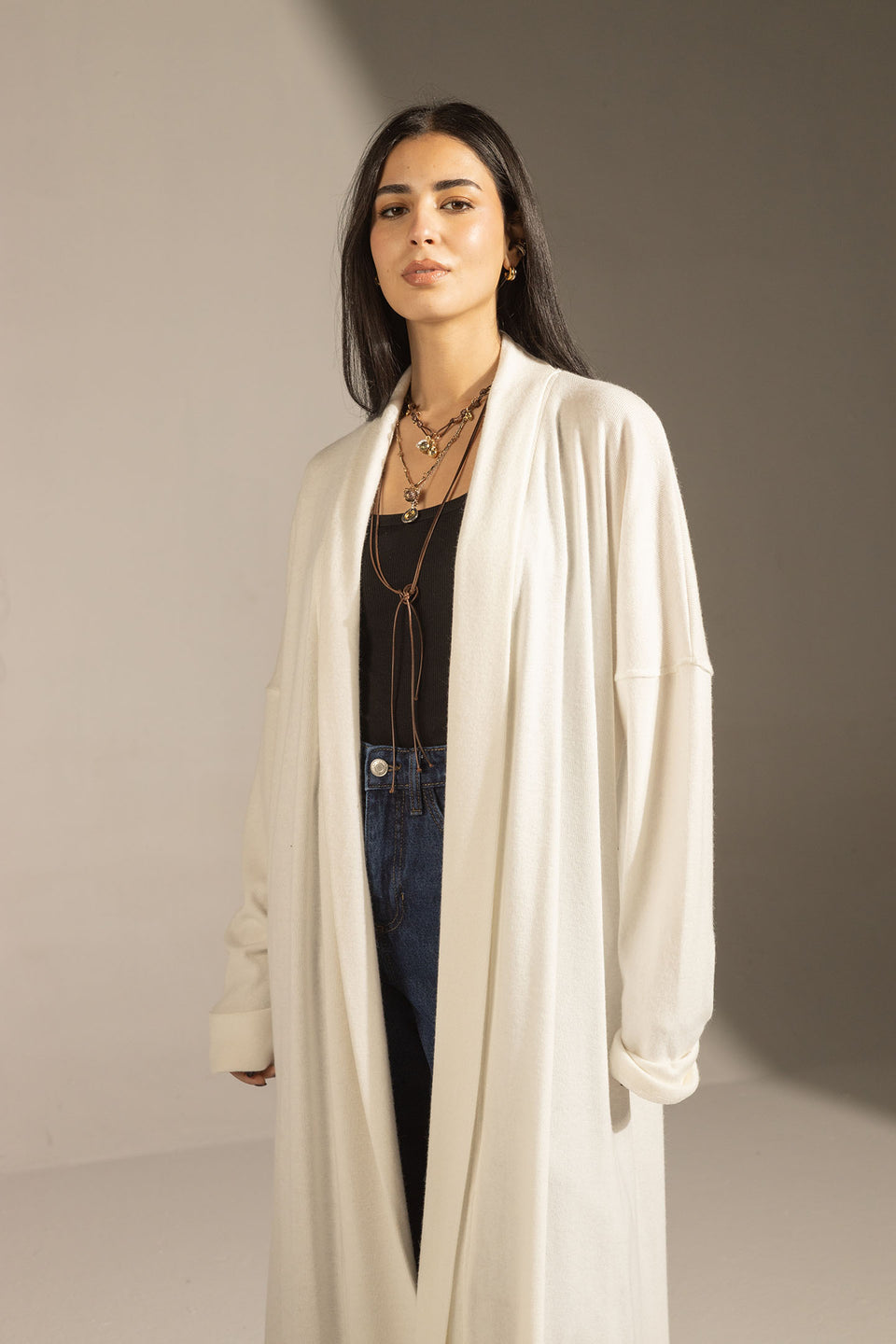 White Soft Knit Long Cardigan