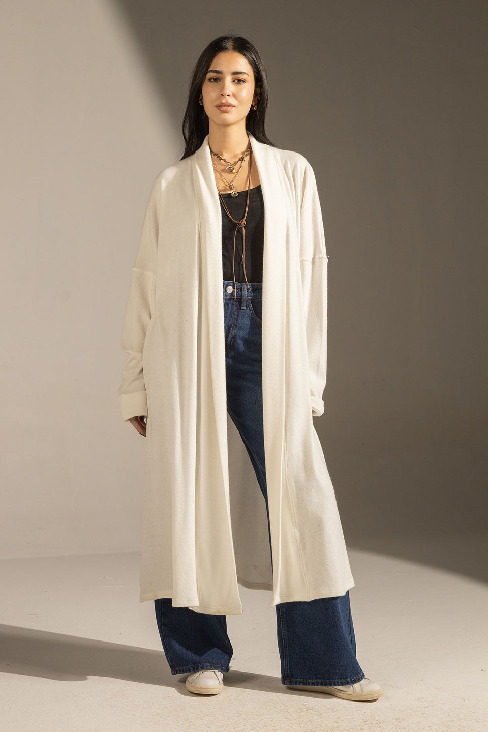 White Soft Knit Long Cardigan