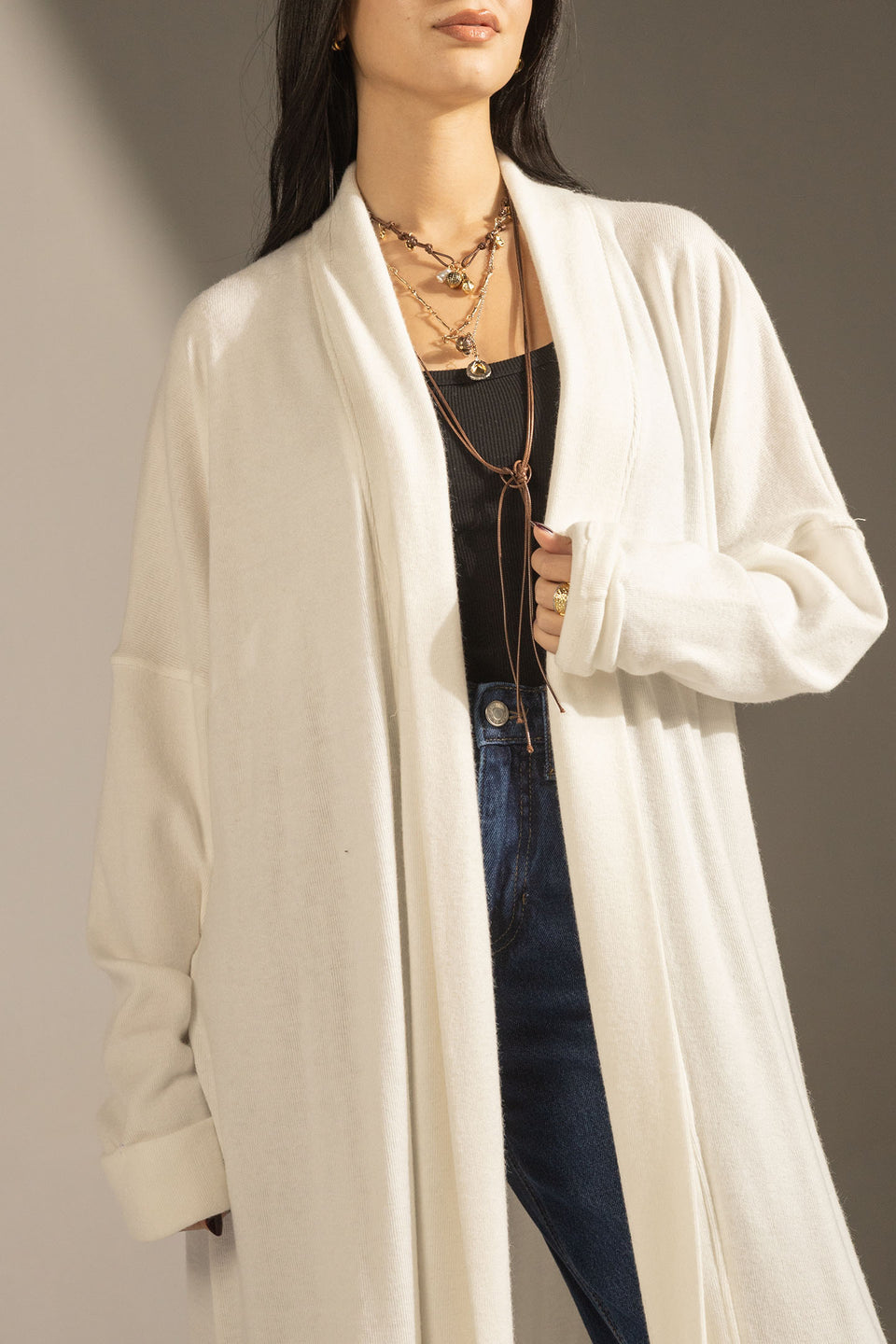White Soft Knit Long Cardigan