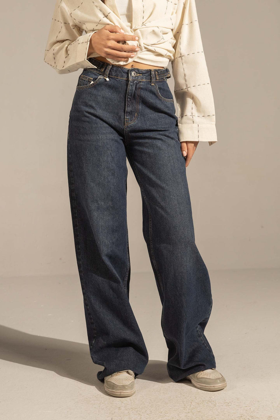 Navy High-Rise Wide-Leg Denim Jeans