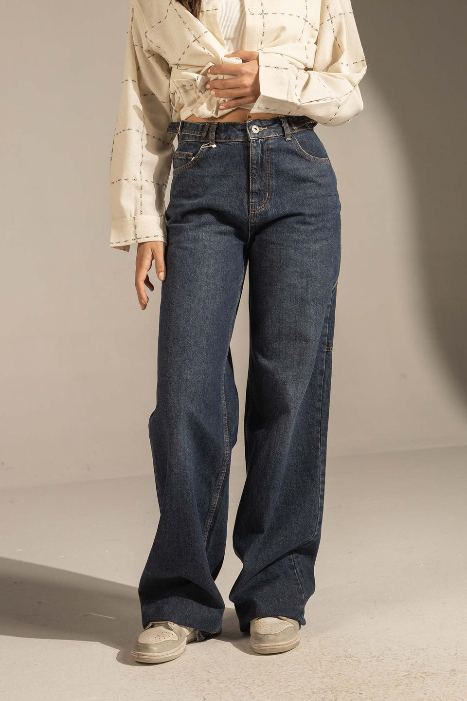 Navy High-Rise Wide-Leg Denim Jeans