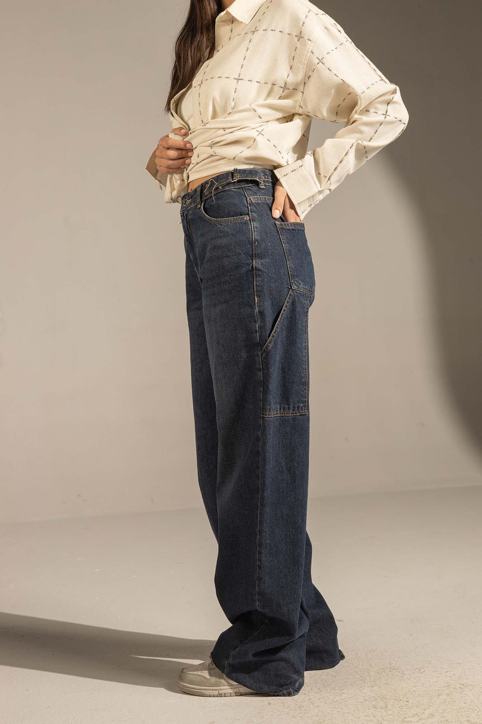 Navy High-Rise Wide-Leg Denim Jeans