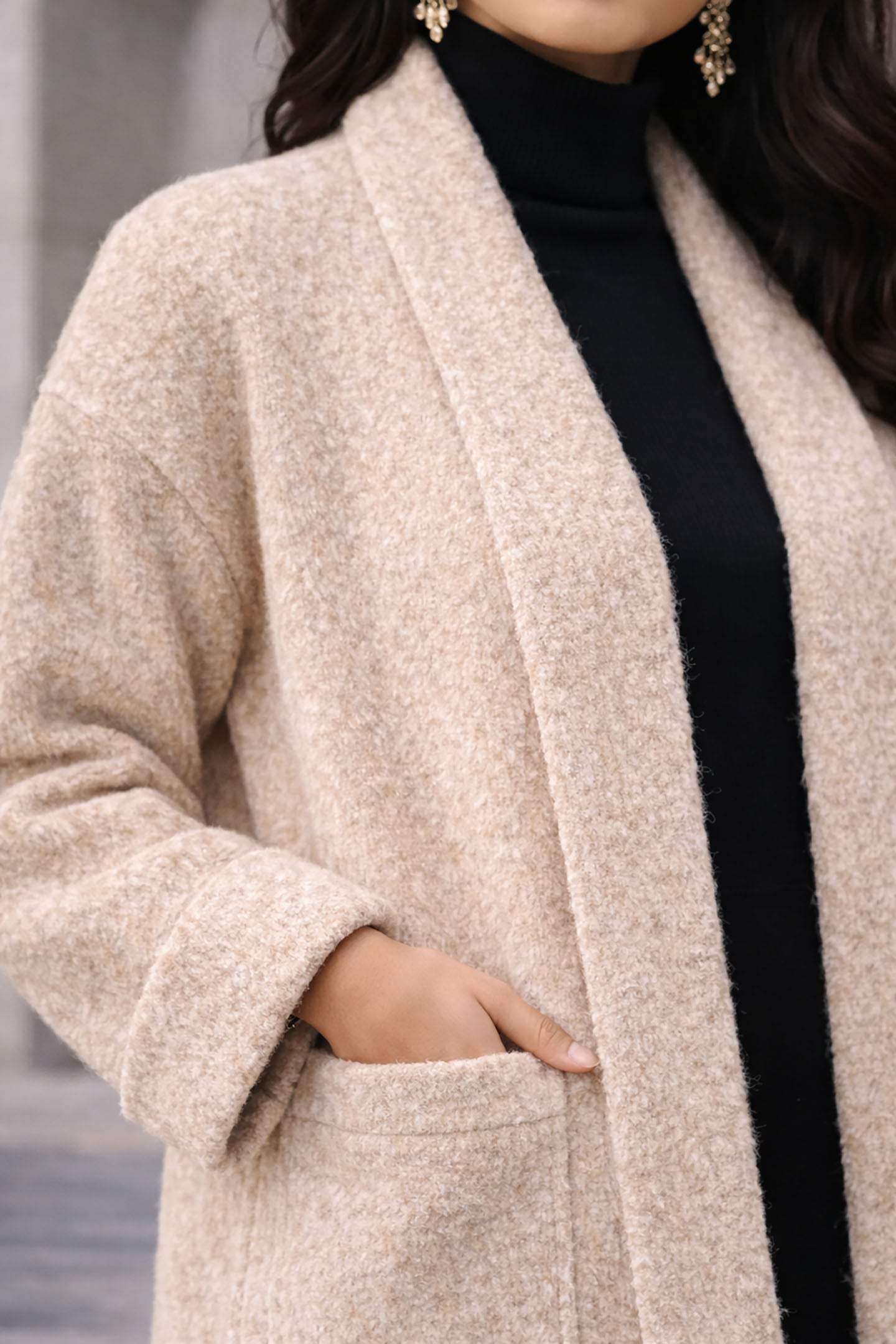 Beige Long Wool Winter Cardigan