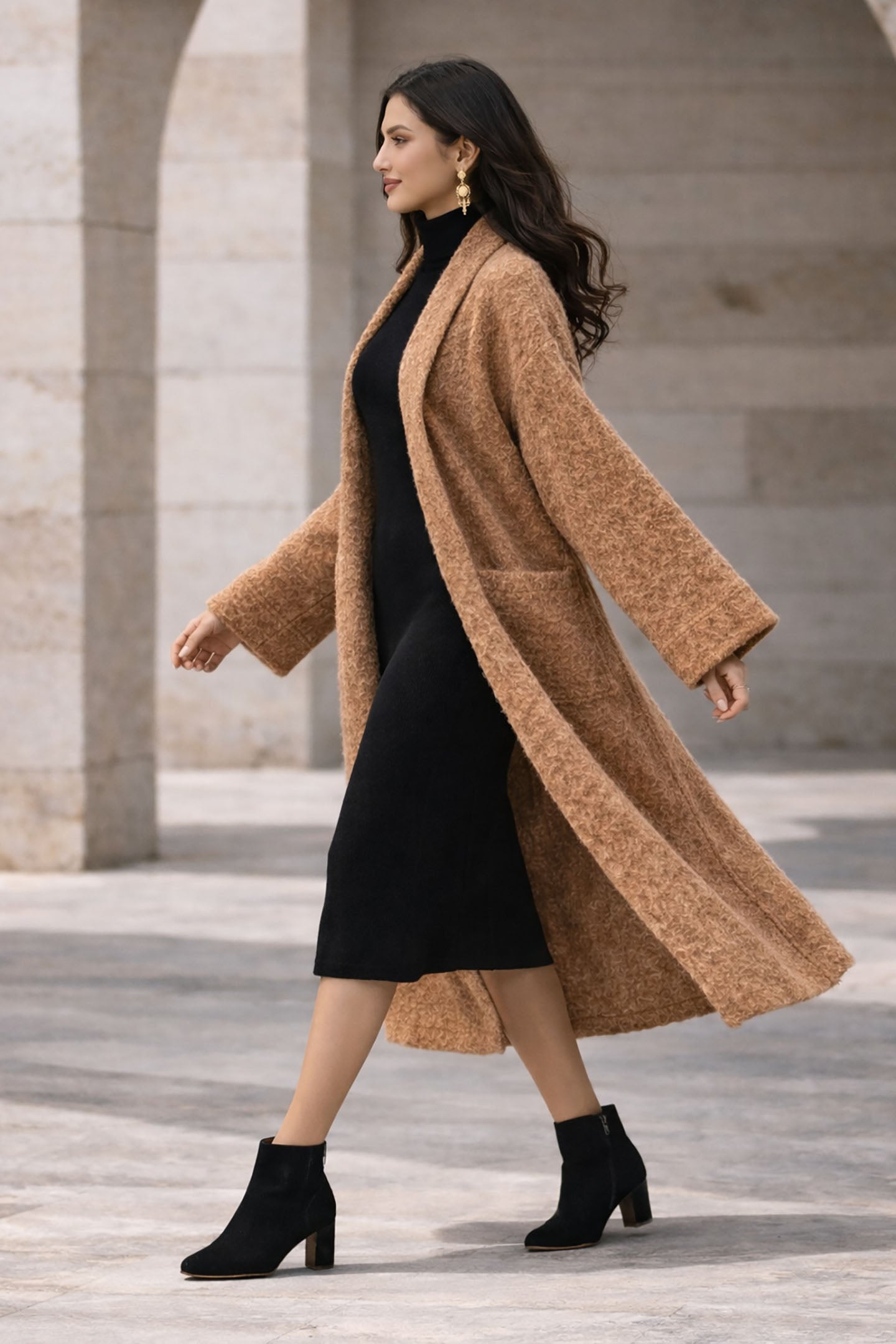 Camel Long Wool Winter Cardigan