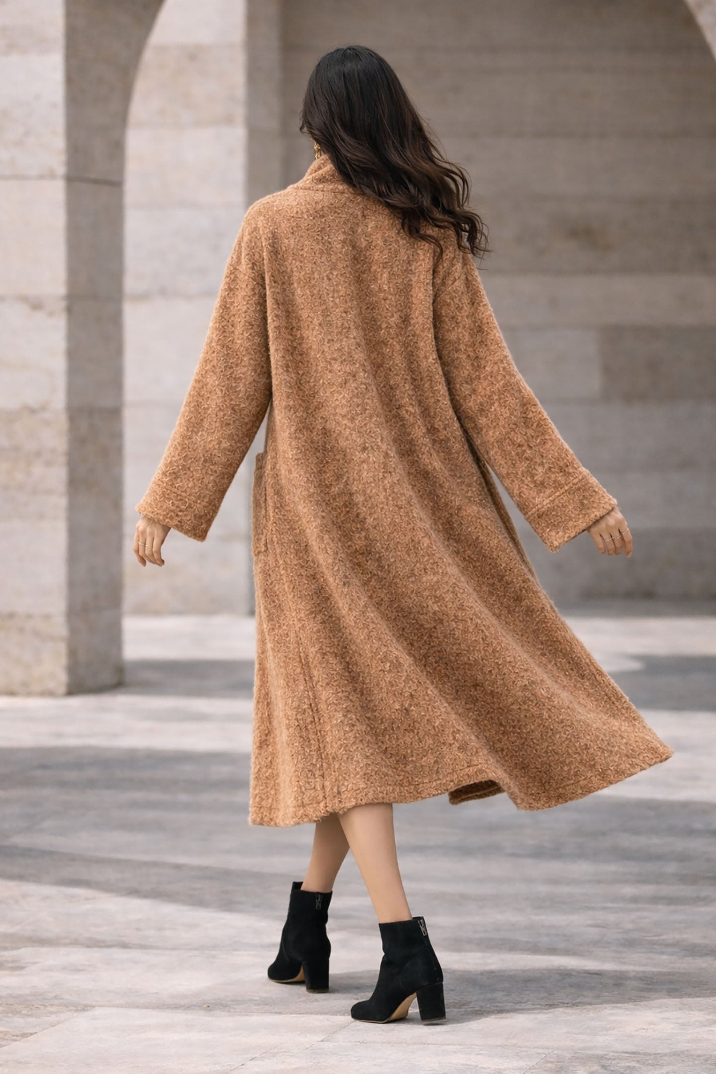 Camel Long Wool Winter Cardigan